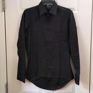 Vintage Career Club men's small black with white polka dots long sleeve shirt